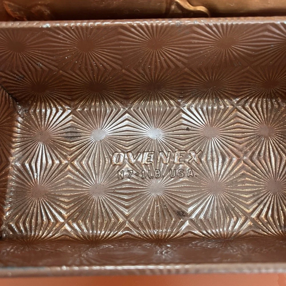 Vintage Embossed Copper Covered Wood Box Ovenex N7 pan‎ insert starburst MCM